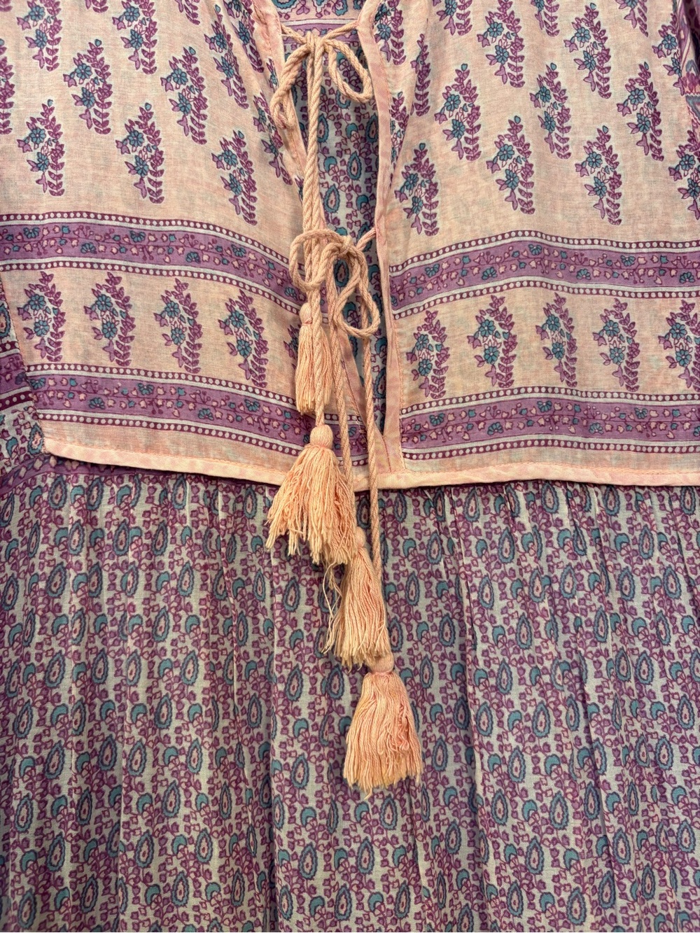 Blue Boheme Pink Purple Floral Paisley Bohemian Cotton Peasant Dress Women’s S/M - Picture 7 of 12